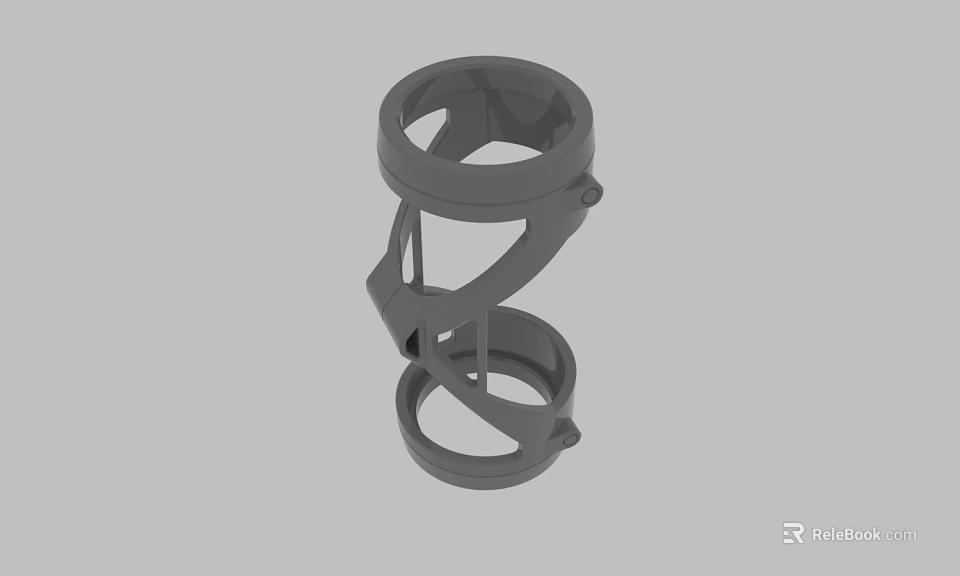 Gray 3D Printed Mechanical Part With Circular Rings And Connecting Structure 3d model 