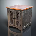Vintage Wooden Entryway Side Cabinet With Mesh Doors And Solid Top