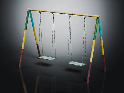 Colorful Outdoor Swing With Two Seats And Metal Chains Frame 3d model