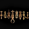 Golden Animal Skeleton Collection Arranged in Line Against Black Background