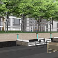 Square Landscape Design With Children's Play Area Trees Seats And Circular Paved Patterns