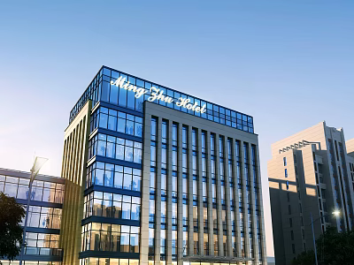 Ming Yuan Hotel Modern Glass Facade Building In Urban Blue Sky View 3d model