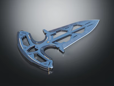 Blue Modern Futuristic Dagger With Hollow Design And Sharp Metallic Blade 3d model
