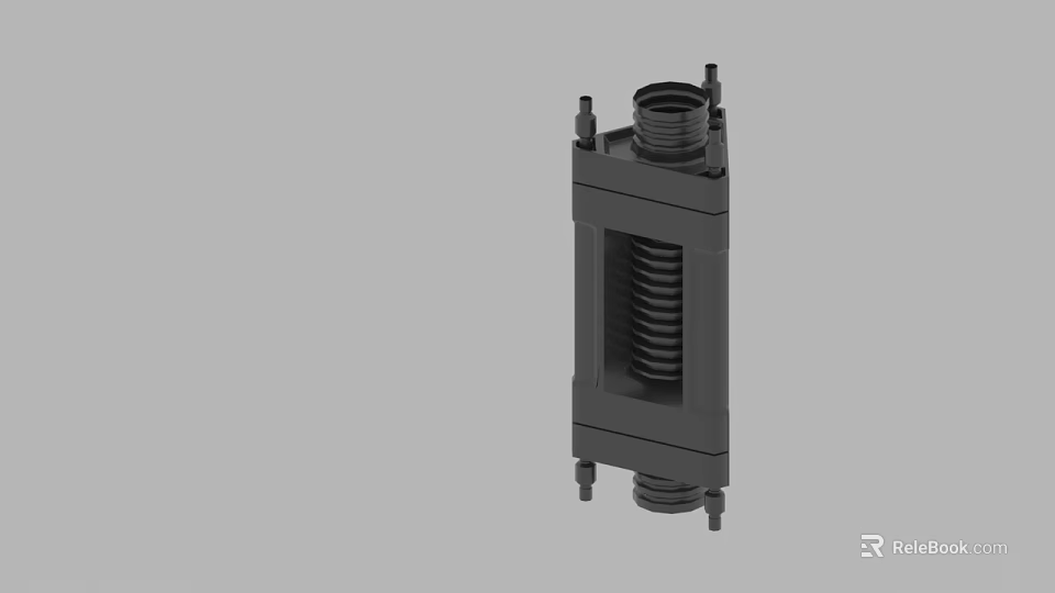 Black Mechanical Component Featuring Coil Spring And Cylindrical Ends Structure 3d model 