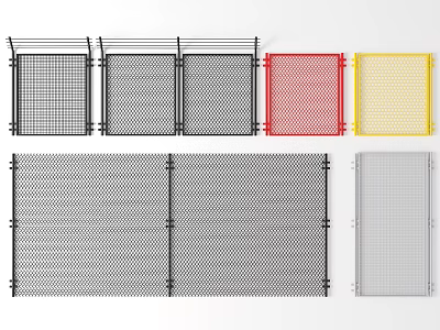 Architectural Mesh Fence Components in Black Red Yellow and Gray Colors 3d model