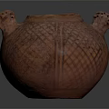 Traditional Terracotta Clay Pot With Grid Pattern Surface And Decorative Handles