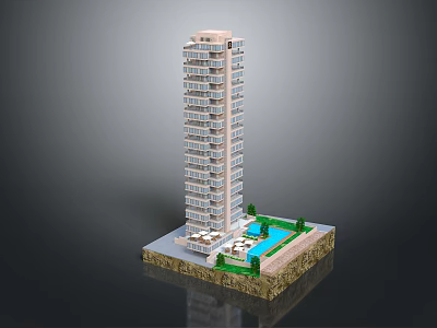 City High Rise Building Design With Swimming Pool And Green Plants On Platform Base 3d model