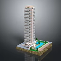 City High Rise Building Design With Swimming Pool And Green Plants On Platform Base