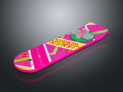 Vibrant Pink Skateboard For Daily Use With Colorful Patterns Green Accents And Yellow Details 3d model