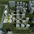 Aerial View Master Plan of Modern Residential Community with High Rise Buildings and Green Spaces