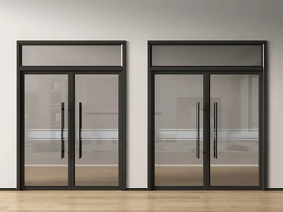 Sleek Modern Double Doors With Black Frame And Glass Panels Design 3d model