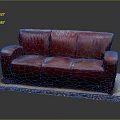 Luxurious Three Seater Red Leather Sofa On Decorative Rug In Living Room