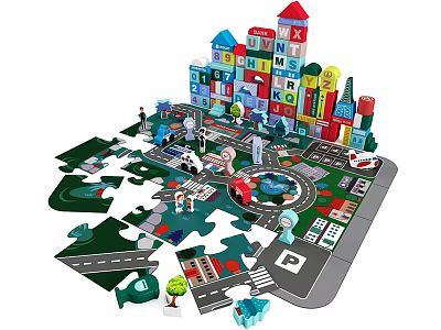 Building Blocks City Construction Set With Colorful Buildings Roads Cars And Figures 3d model