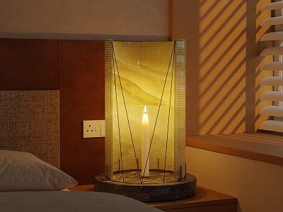 Modern Table Lamp With Glass Shade Candle Wick Design And Warm Light On Bedroom Nightstand 3d model