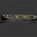 Old Multicolored Weathered Wooden Boat With Chipped Paint On Gray Background