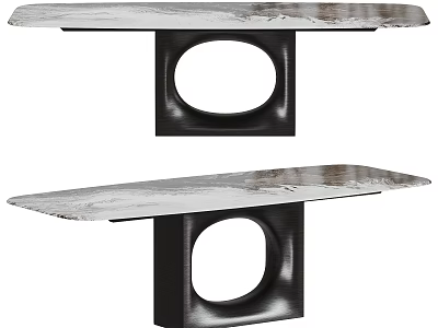 Modern Dining Tables With Marble Tabletop And Black Circular Cutout Base 3d model