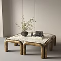 Modern Coffee Table With Marble Top Gold Legs And Black Vase Green Plants On Top