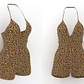 Trendy Leopard Print Short Jumpsuit With Spaghetti Straps And Deep V Neck Design