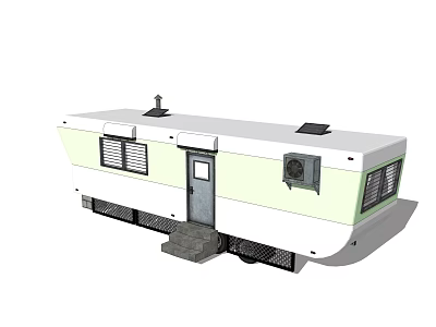 Modern Mobile Home Design With White Exterior Windows Door Steps And Roof Panels 3d model