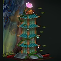 Traditional Multi tiered Pagoda Architecture With Green Roofs Lotus Ornament And Surrounding Plants
