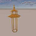 Golden Pagoda Tower Structure Against Sky With Clouds And Gray Ground 3d model