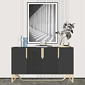 Modern Entryway Side Cabinet With Decorative Painting Vase And Stylish Handles