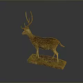 Stuffed Deer Taxidermy Mount With Antlers And White Spots On Wooden Display Base
