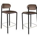 Modern Brown Upholstered Bar Stools with Sleek Black Metal Frame and Curved Backrest