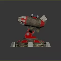 Sci Fi Mechanical Turret With Dual Red Silver Barrels And Camouflage Base