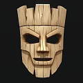 Handcrafted Wooden Mask with Carved Facial Features Made of Natural Wooden Blocks for Home Decor