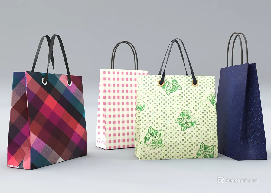 Vibrant Stylish Shopping Bags With Various Colorful Patterns And Designs 3d model 