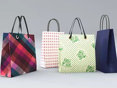 Vibrant Stylish Shopping Bags With Various Colorful Patterns And Designs 3d model