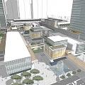 Modern High Rise Office Complex With Urban Green Spaces And Central Plaza