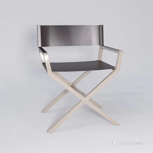 Modern Dining Chair with Silver Frame X shaped Legs and Black Seat Backrest 3d model 
