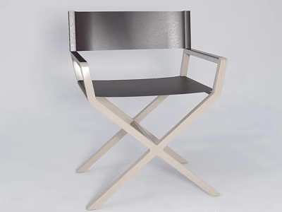 Modern Dining Chair with Silver Frame X shaped Legs and Black Seat Backrest 3d model
