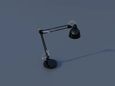 Black Desk Lamp With Adjustable Arm And Round Base On Gray Background 3d model