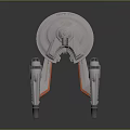 Detailed Spaceship Model Featuring Disc Shaped Body Two Engines And Gray Orange Color