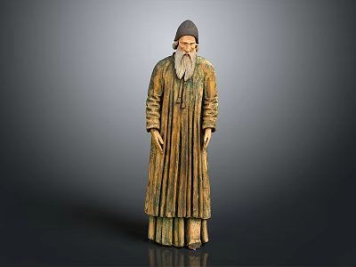 Traditional Handcrafted Ancient Human Figure Sculpture With Long Robe Hat And Beard 3d model