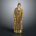 Traditional Handcrafted Ancient Human Figure Sculpture With Long Robe Hat And Beard