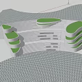Geometric Paved Stairs With Curved Lawn Beds And Trees In Green Landscape