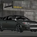 Gray Modified Car With Rear Spoiler And Large Alloy Wheels Parked At Concrete Garage Entrance
