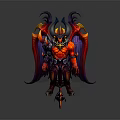 Demonic Game Character With Red Body Horned Helmet Purple Wings And Sharp Claws