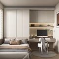 Modern Tatami Bedroom With Built in Wardrobes Study Desk And Light Toned Interior