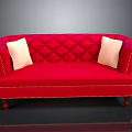 Red Quilted Sofa With White Cushions Nailhead Trim And Wooden Legs