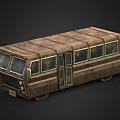 Vintage Old Bus With Worn Brown Exterior Striped Design Flat Roof Side Windows And Doors