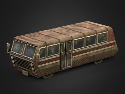 Vintage Old Bus With Worn Brown Exterior Striped Design Flat Roof Side Windows And Doors 3d model