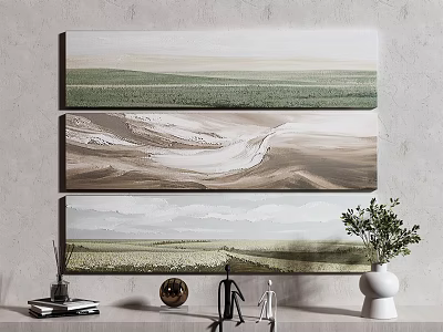 Three Panel Landscape Wall Art With Natural Scenery And Home Decor Elements 3d model