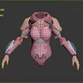 Pink Humanoid Mechanical Armor Suit With Robotic Arms And Sleek Design Features 3d model