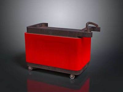 Red Utility Cart with Wheels Handle and Metal Top Storage Design 3d model