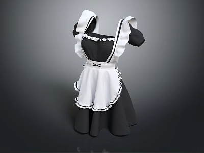 Classic Maid Costume Black Dress With White Apron Collar And Cuffs 3d model